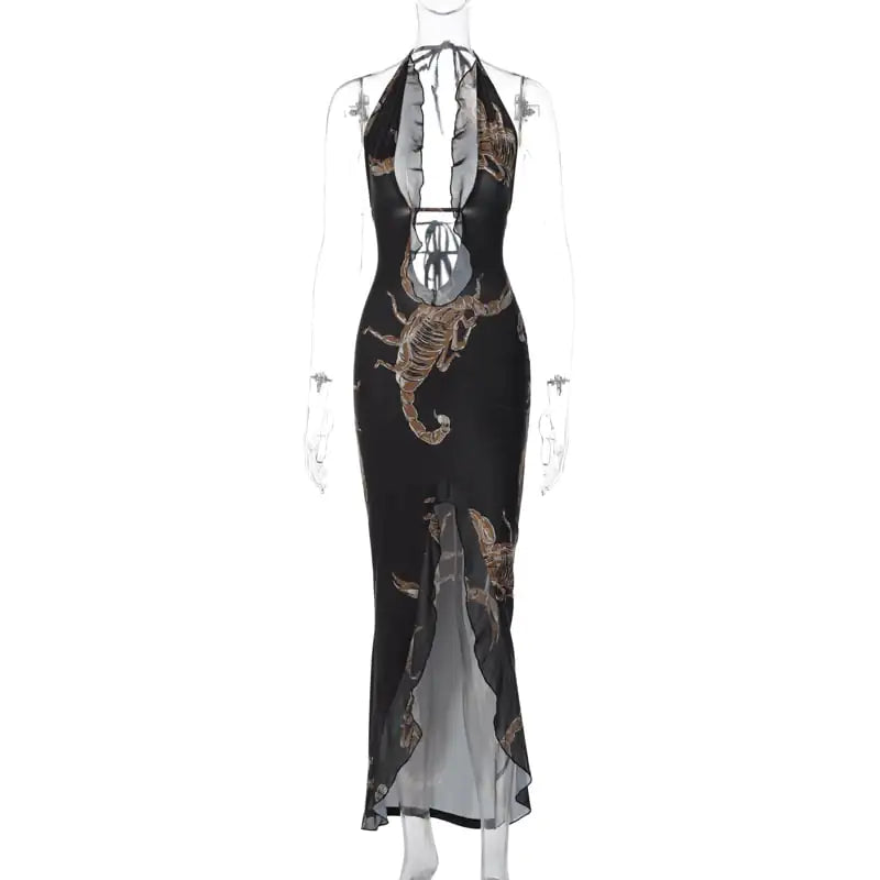 Women's Fashion Printed Halter Strap Maxi Dress.