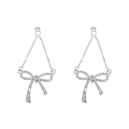 Bowknot Earrings with Zirconia - Fashionable Long Dangles