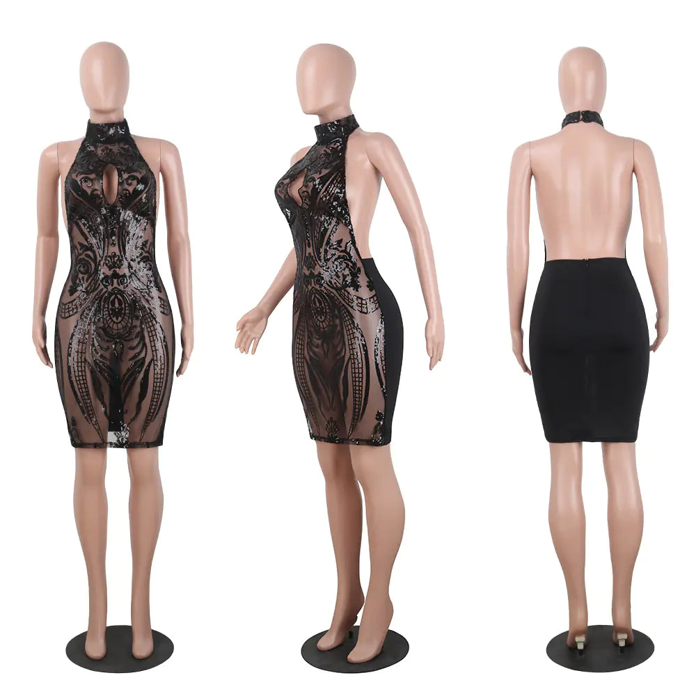 Sequin Sheer Back Dress, Sequin Dress