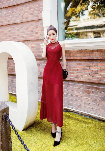 Elegant Halter Neck Chiffon Dress for Night Club.