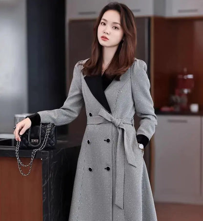 Nordic Style Women's Dress - Houndstooth Midi Dress