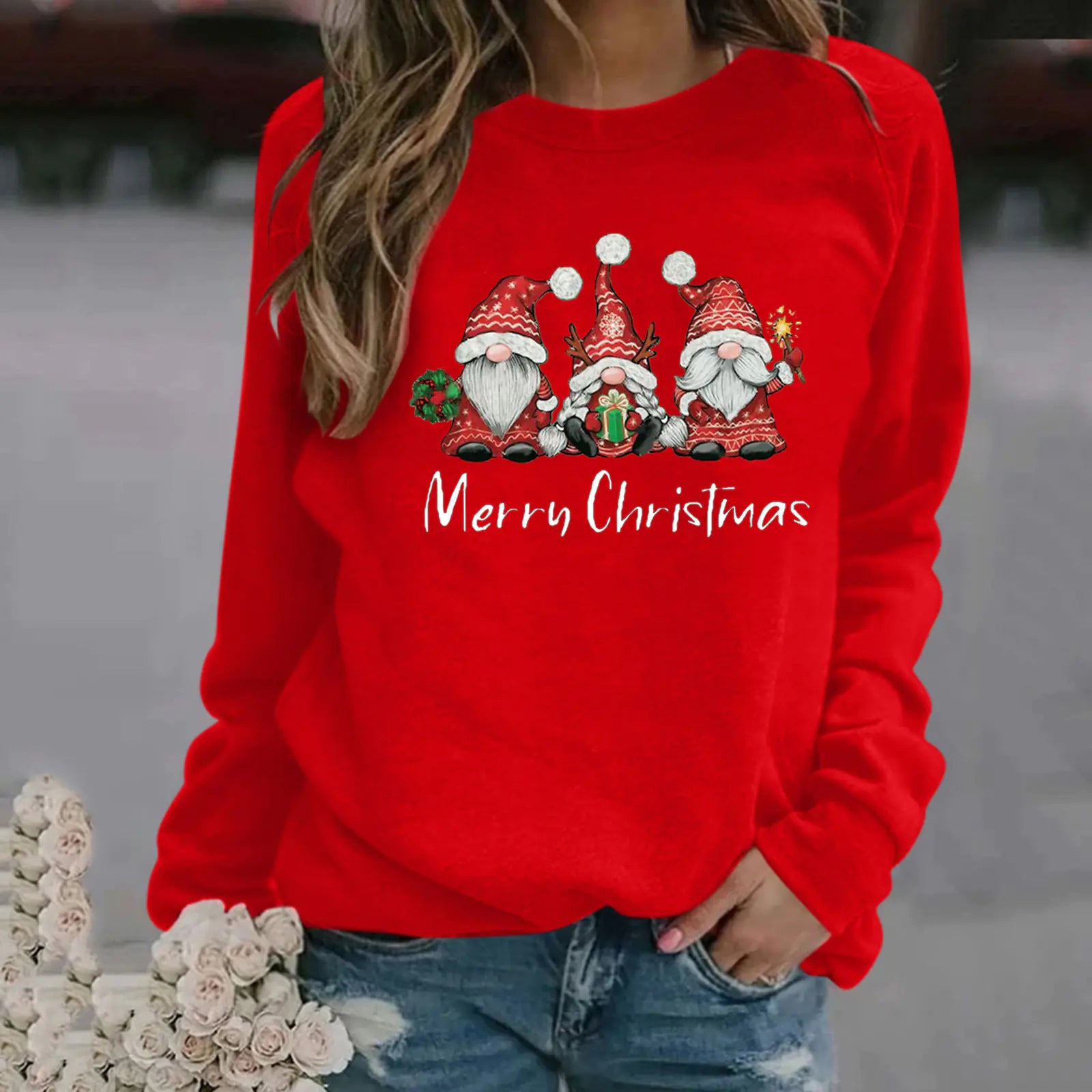 Women's Christmas Pattern Long Sleeve Round Neck Sweater.