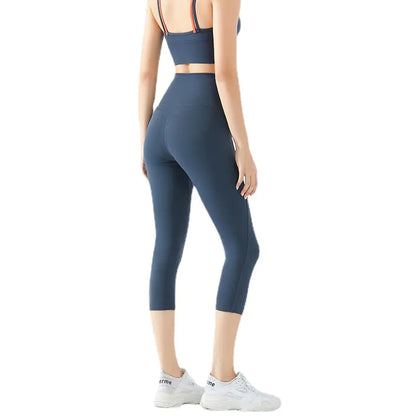 High Waist Nude Fitness Cropped Sports Pants for Women