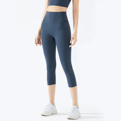 High Waist Nude Fitness Cropped Sports Pants for Women