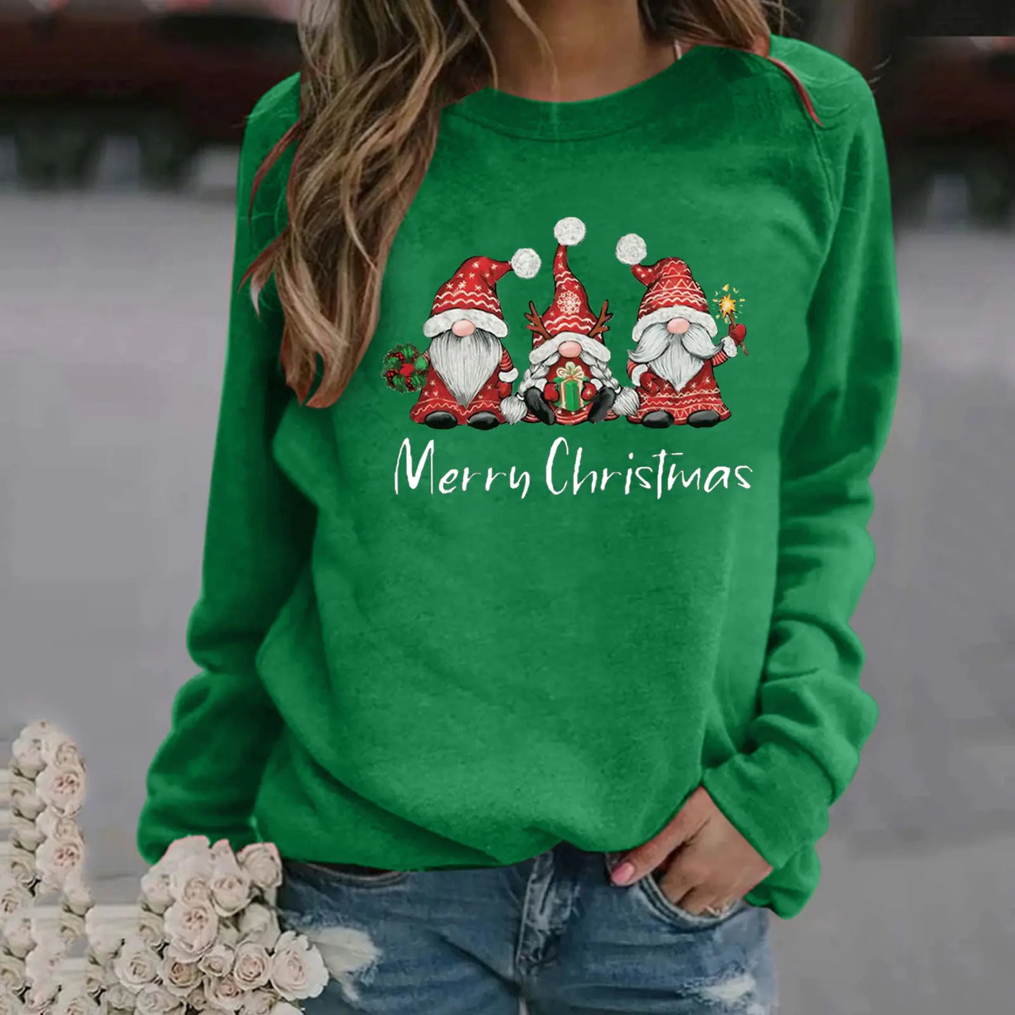 Women's Christmas Pattern Long Sleeve Round Neck Sweater