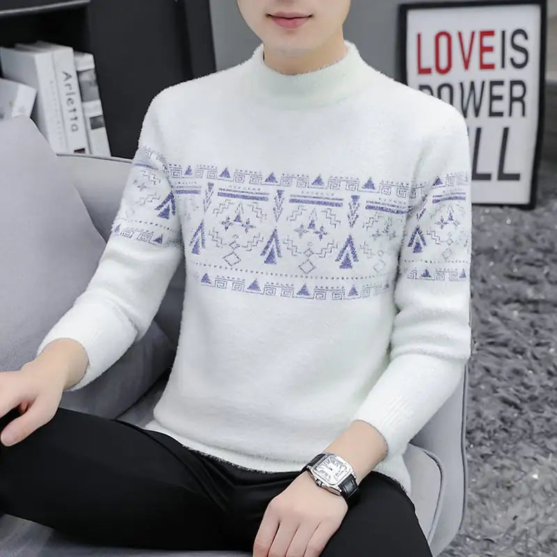 Mink Fleece Half Turtleneck Men's Warm Sweater.