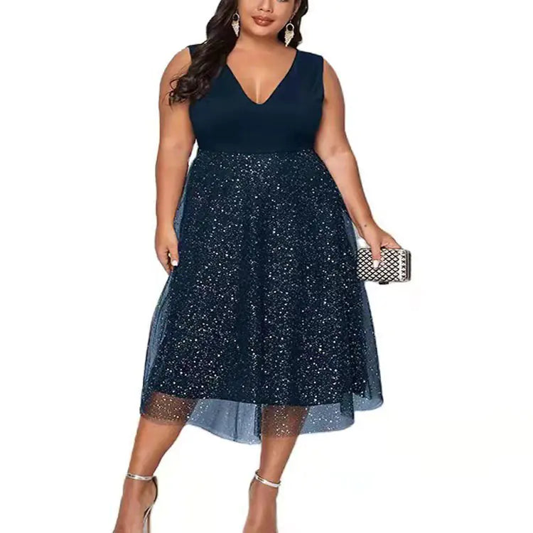 Plus Size Women's Dress with Sheer Mesh Panels