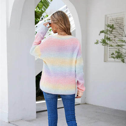 2025 Fall Winter Women's Rainbow Tie-Dye Sweater