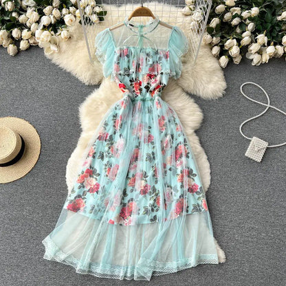 French Floral Dress with Flying Sleeves.