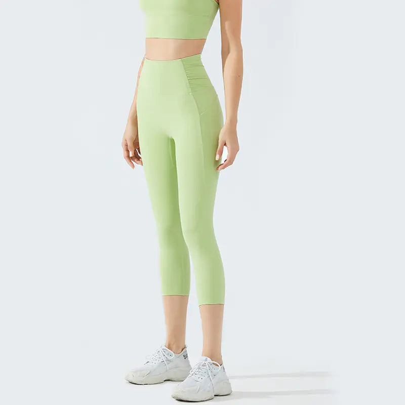 High Waist Nude Fitness Cropped Sports Pants for Women