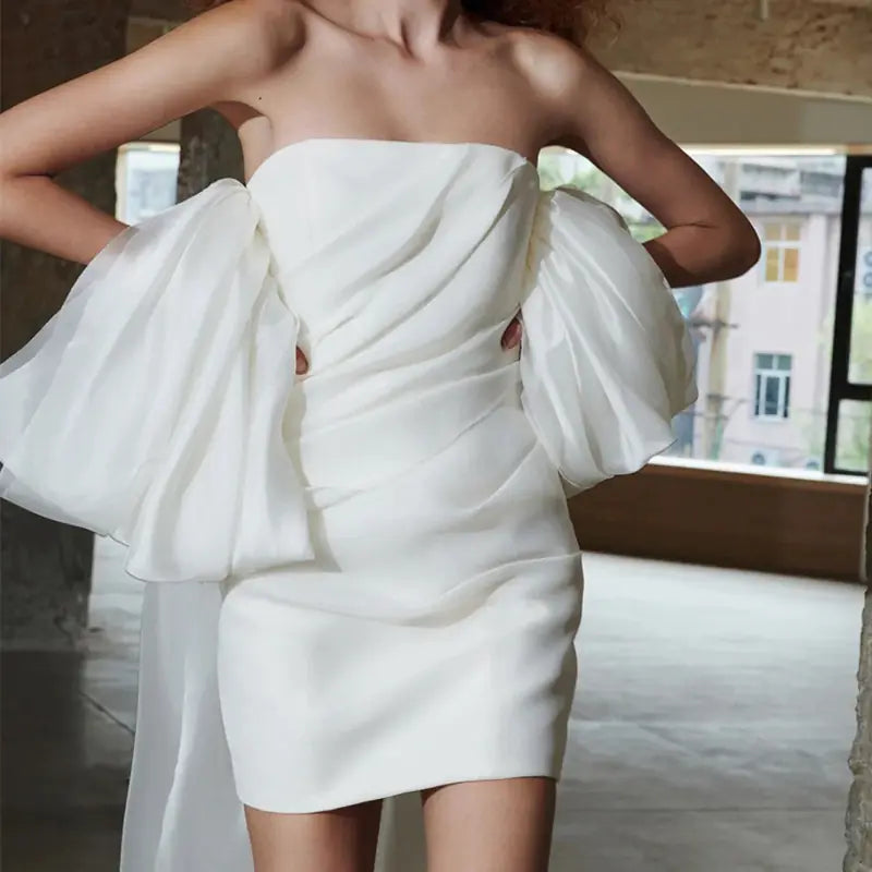 One-Shoulder Vintage Style Short Wedding Dress