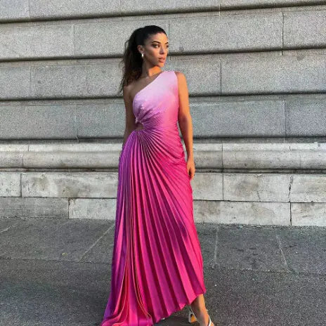 Pleated Gradient Color Dress for Women's Wholesale.