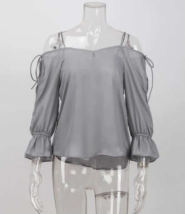 Off-Shoulder Chiffon Blouse with Straps for Women