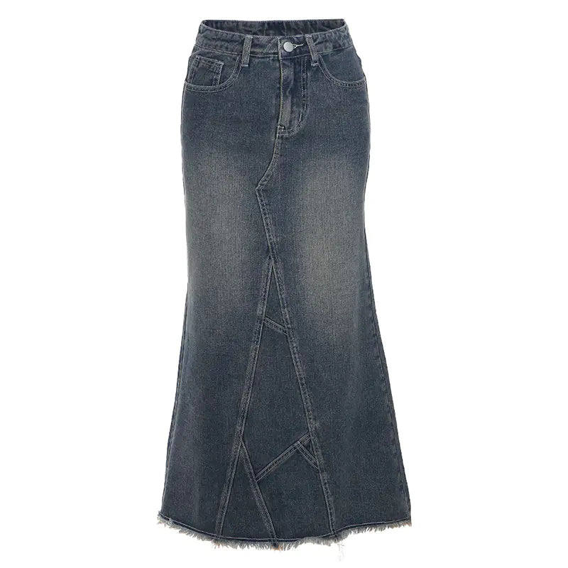 Solid Slim High Waist Denim Skirt.