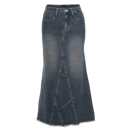 Solid Slim High Waist Denim Skirt.