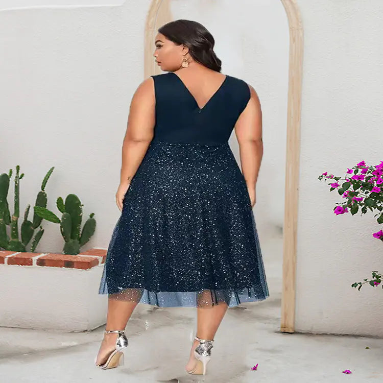 Plus Size Women's Dress with Sheer Mesh Panels