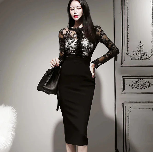 Fashionable Lace Bodycon Dress - Lace Midi Dress