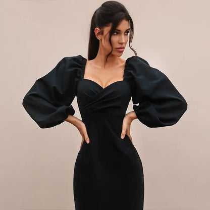 Sexy Mid-Length Dress with Puff Sleeves for Women.