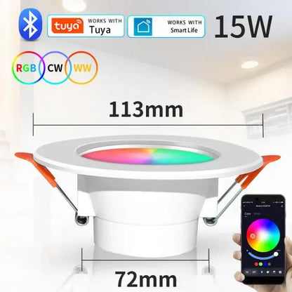 TUYA  LED Downlight Dimmable AC85-265V 10W 15W  Intelligent Graffiti Control Voice APP RGB CW Full Color Spot Ceiling Recessed