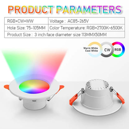 TUYA  LED Downlight Dimmable AC85-265V 10W 15W  Intelligent Graffiti Control Voice APP RGB CW Full Color Spot Ceiling Recessed