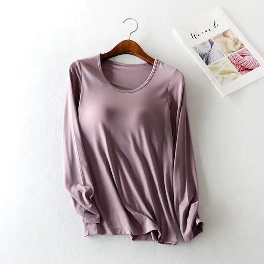 Modal Long Sleeve Pajamas with Chest Pads for Women