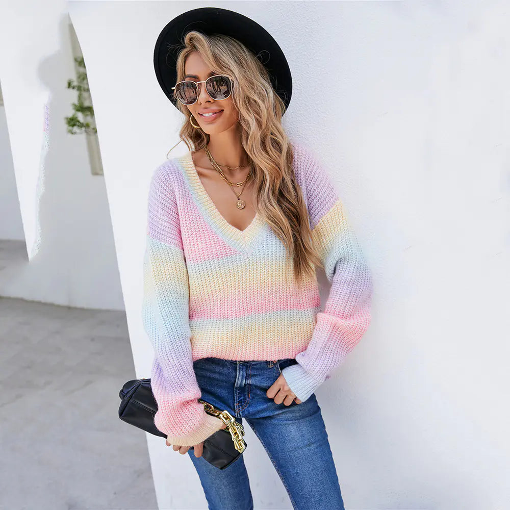 2025 Fall Winter Women's Rainbow Tie-Dye Sweater
