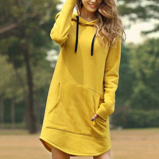 Hooded Pocket Sweatshirt Dress for Women (Fall/Winter).