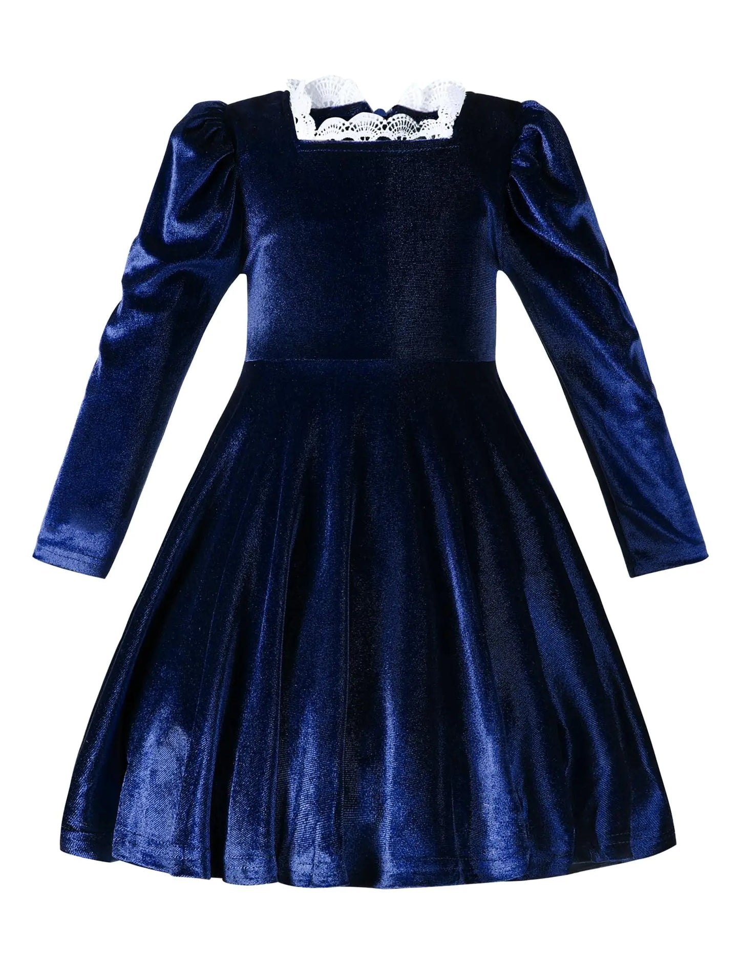 U·nikaka Toddler Girl Christmas Dress Baby Girl Dress Velvet Dress Square Neck Lace Trim Girl Long Sleeve Dress Toddler Dress