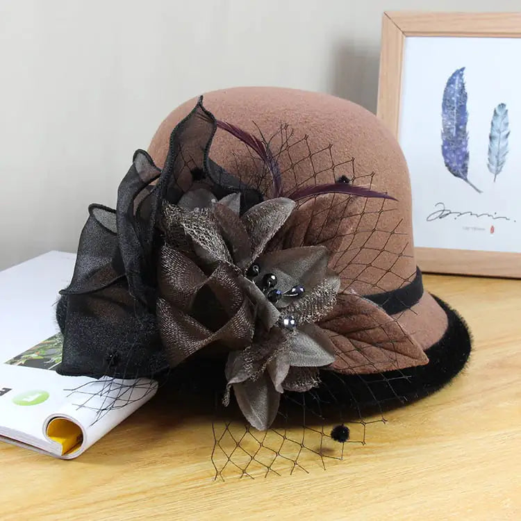 British Vintage Woolen Top Hat for Women - Elegant Style.