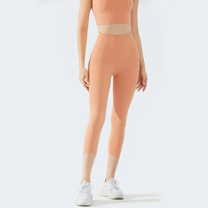 High Waist Nude Fitness Cropped Sports Pants for Women