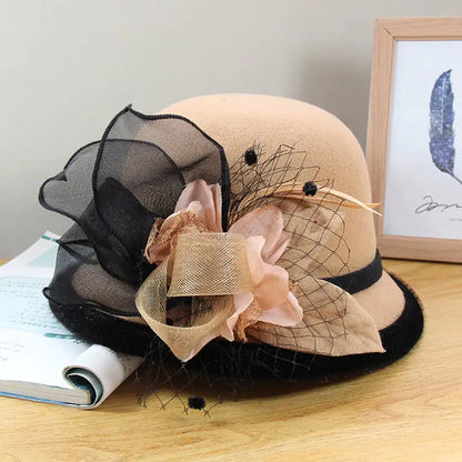 British Vintage Woolen Top Hat for Women - Elegant Style.