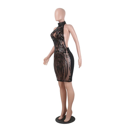 Sequin Sheer Back Dress, Sequin Dress