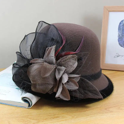 British Vintage Woolen Top Hat for Women - Elegant Style.