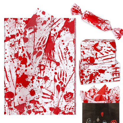AnyDesign Halloween Bloody Tissue Paper Bloody Handprint Ghost Pumpkin Gift Wrapping Paper Horror Wrap Tissue Paper for Gift Wrapping Halloween Birthday Party Favor 13.8 x 19.7 Inch 60 Sheet