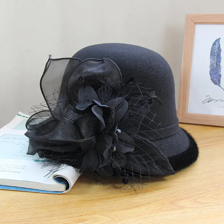 British Vintage Woolen Top Hat for Women - Elegant Style.