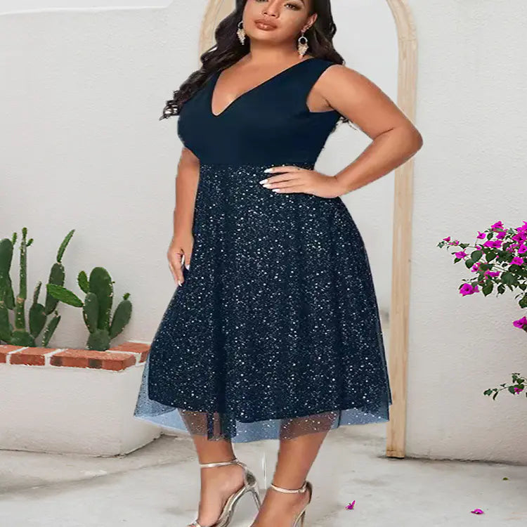 Plus Size Women's Dress with Sheer Mesh Panels
