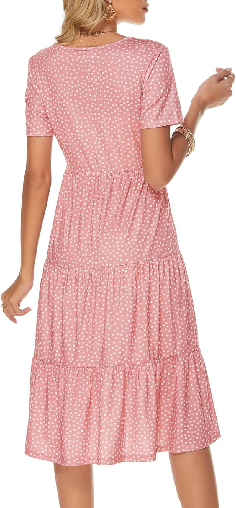 Women'S Casual Summer Tiered Midi Dress 2025 Short Sleeve V-Neck Loose 