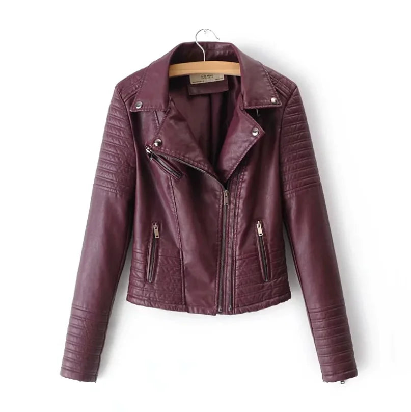 2019 Women's Slim Fit PU Leather Biker Jacket