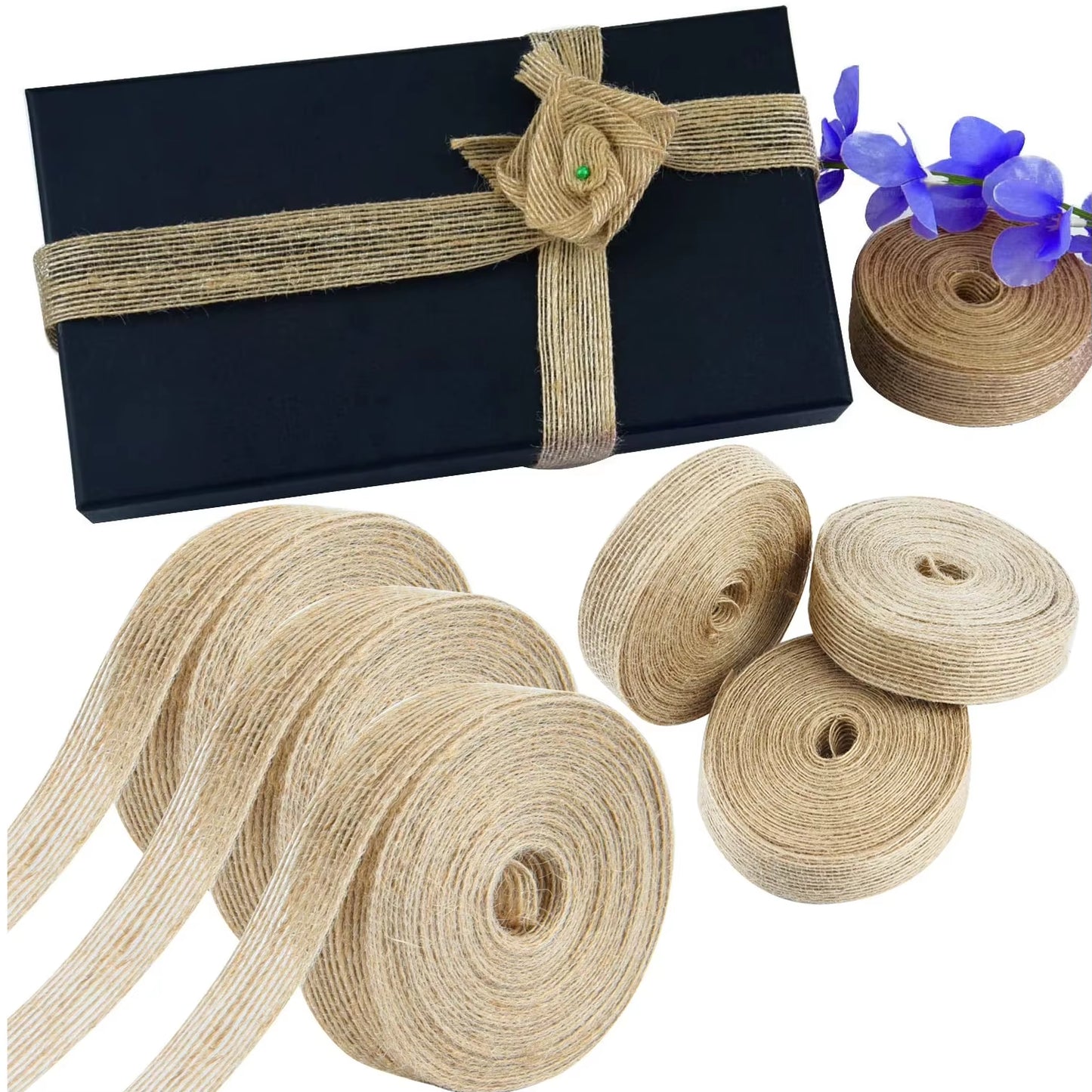 5M/Roll Natural Jute Burlap Hessian Ribbon Rolls Wedding Party Decor