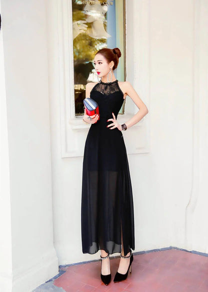 Elegant Halter Neck Chiffon Dress for Night Club.