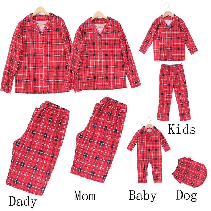 Christmas Family Matching Pajamas Cotton Mother Father Baby Kids and Dog