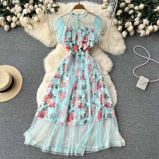 French Floral Dress with Flying Sleeves.