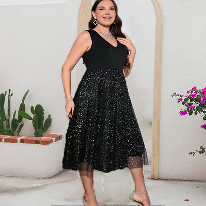 Plus Size Women's Dress with Sheer Mesh Panels