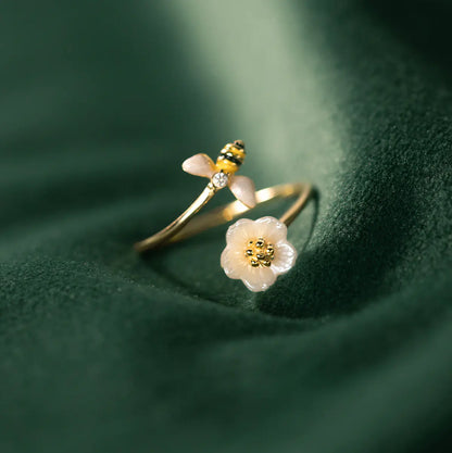 925 Silver Bee Shell Ring for Women