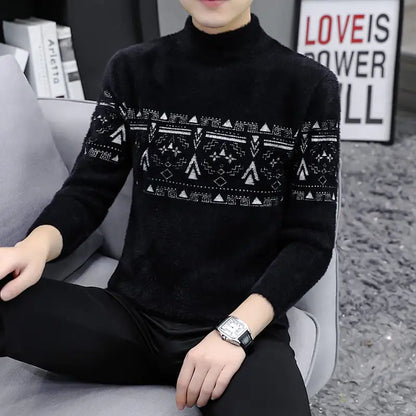 Mink Fleece Half Turtleneck Men's Warm Sweater.