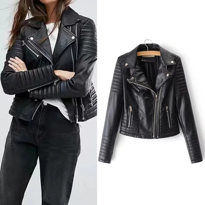 2019 Women's Slim Fit PU Leather Biker Jacket