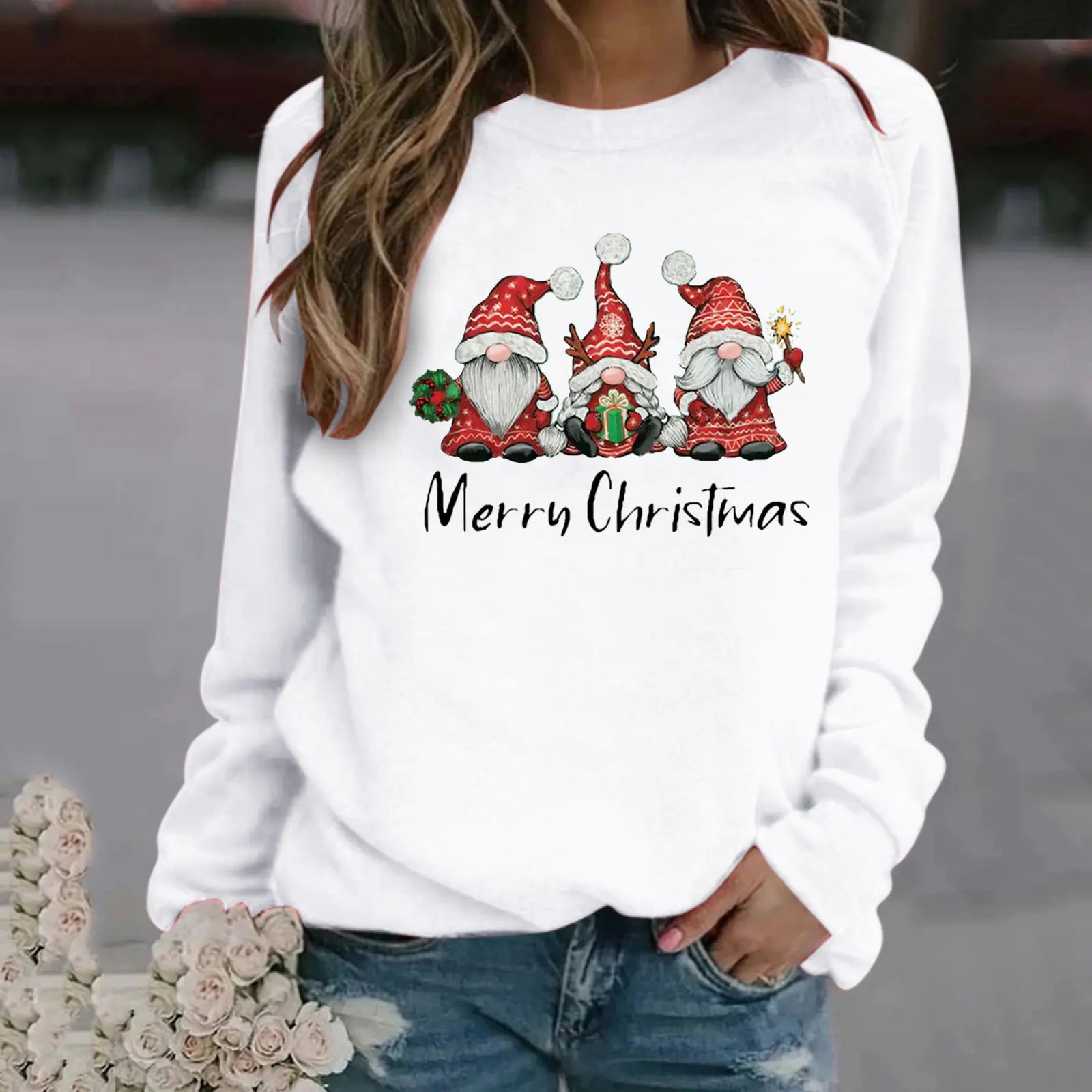Women's Christmas Pattern Long Sleeve Round Neck Sweater.