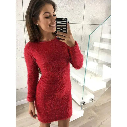 Plush Midi Dress - Long Sleeve Dress