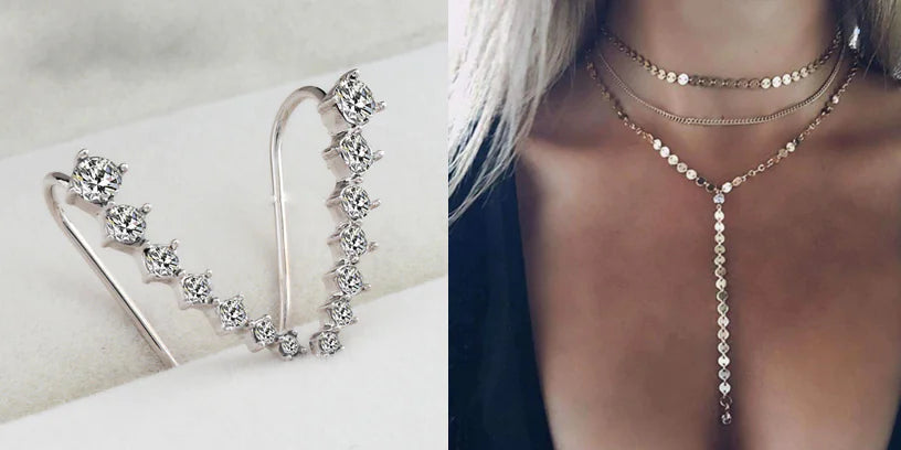 Gold and Silver Diamond Stud and Drop Earrings.