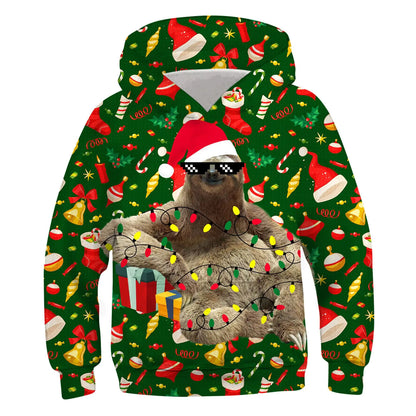 ZenGents Kids Christmas Sweater for Boys Girls 2024 Ugly Xmas Green Sloth Hoodies Size 10 12 Sweatshirt Santa Holiday Party Clothes Outfits 8 9 11 Years